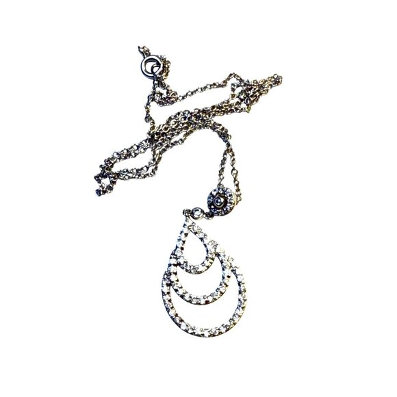 Sterling Silver 925 Teardrop Rhinestone Pendant Necklace Dainty Vintage Look - Picture 4 of 8